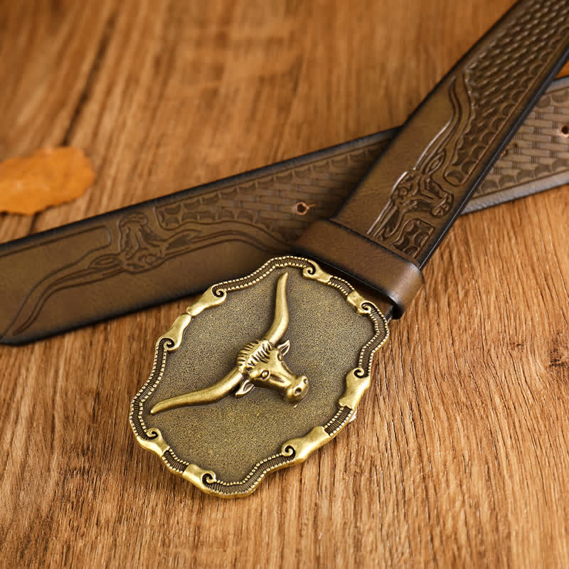 Men's Ancient Longhorn Bull Leather Belt - image 1