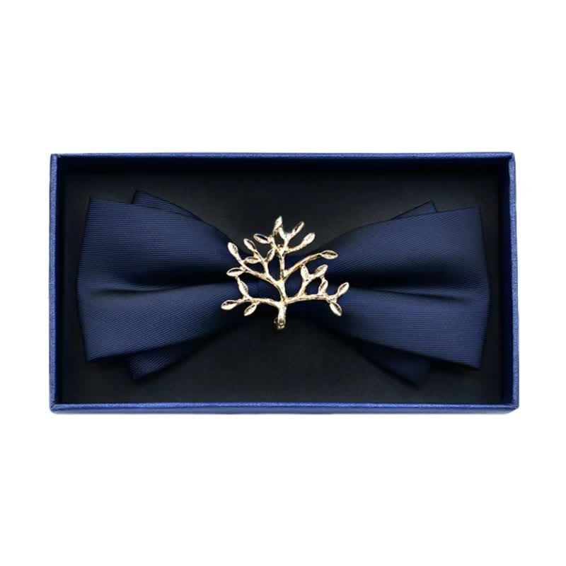 Men's Rhinestone Metal Matte Bow Tie - Tree - Navy - image 12