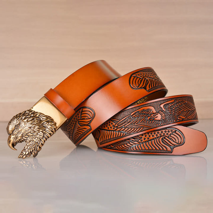 Men's Intricate Eagle Head Automatic Buckle Leather Belt - image 15