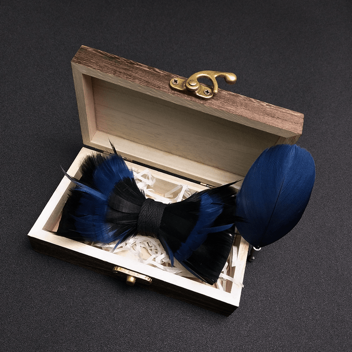 MidnightBlue & Black Feather Bow Tie with Lapel Pin - image 1