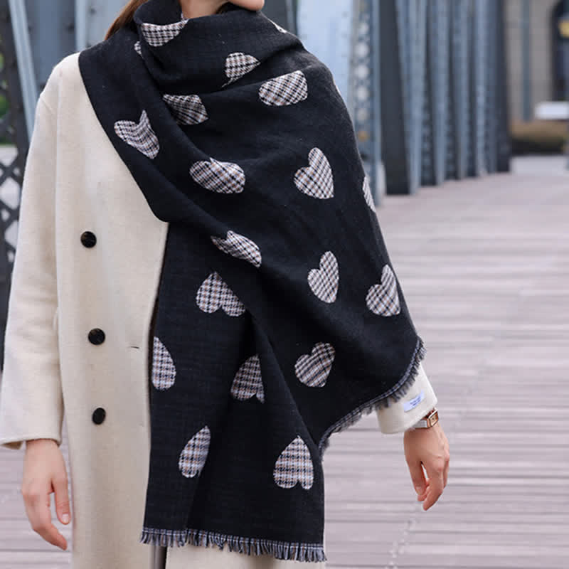 Women's Dual-sided Color Block Heart Plaid Scarf - image 4