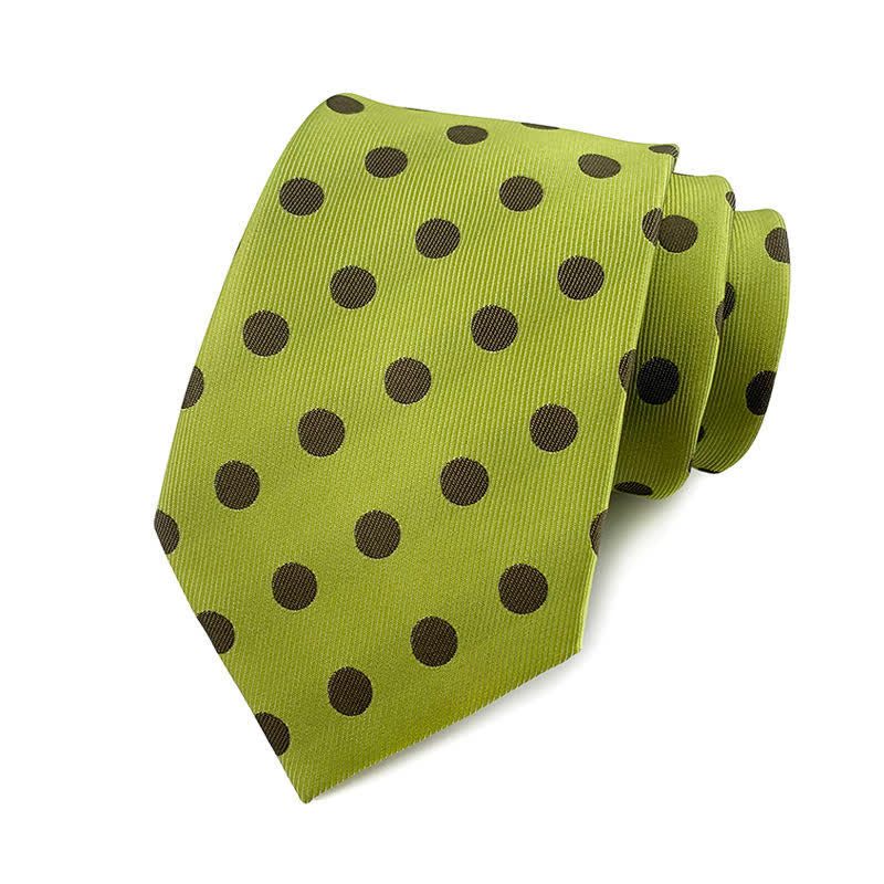 Men's Polka Dots Necktie - Medium Dots - Olive Green & Coffee - image 21