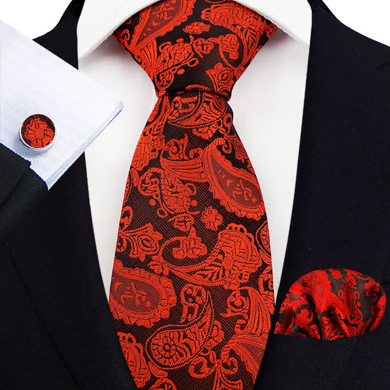 3Pcs Men's Exotic Paisley Necktie Set - Red - image 8