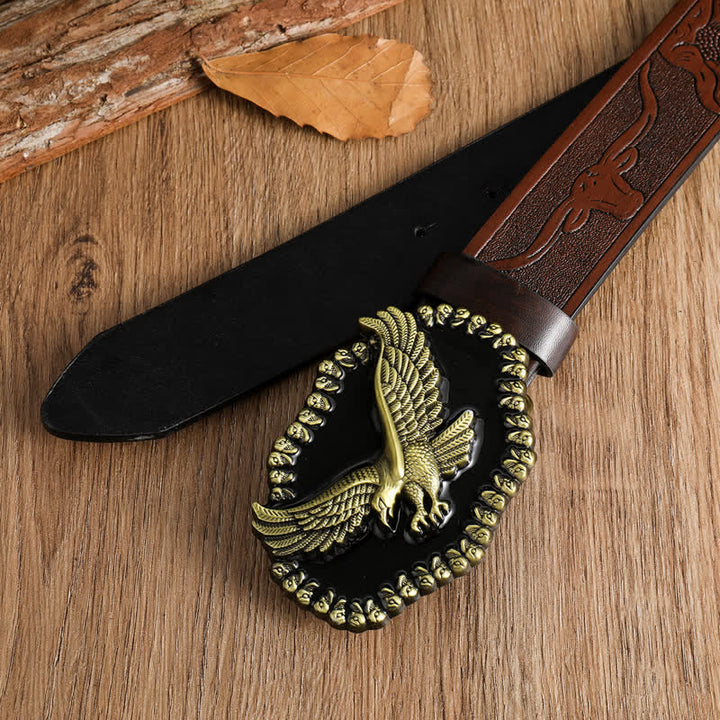Men's Antique Gold Eagle Soaring Hawk Leather Belt - image 1