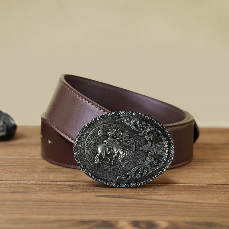 Men's DIY Off-Road Horse Riding Buckle Leather Belt - Horse Riding - Brown PU Belt (40) - image 6