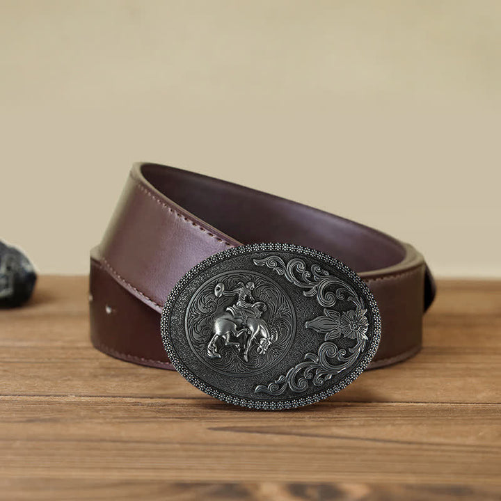 Men's DIY Off-Road Horse Riding Buckle Leather Belt - Horse Riding - Brown PU Belt (40) - image 6