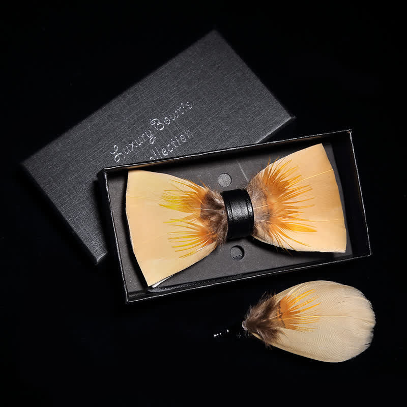 Light Yellow Quiet Feather Bow Tie with Lapel Pin - Adult - image 0