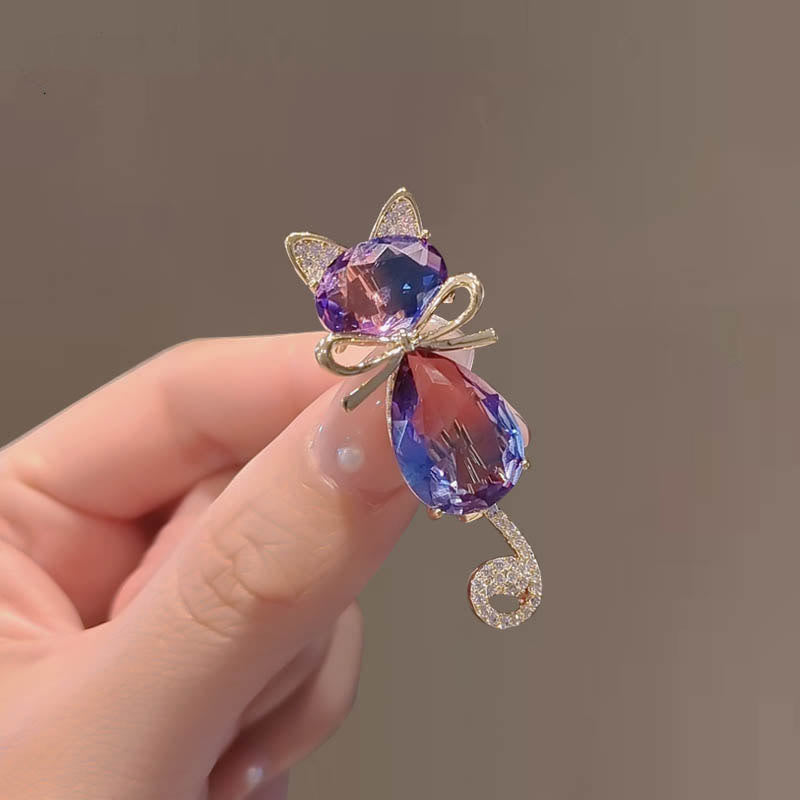 Women's Cute Kitty Rhinestone Brooch - image 5