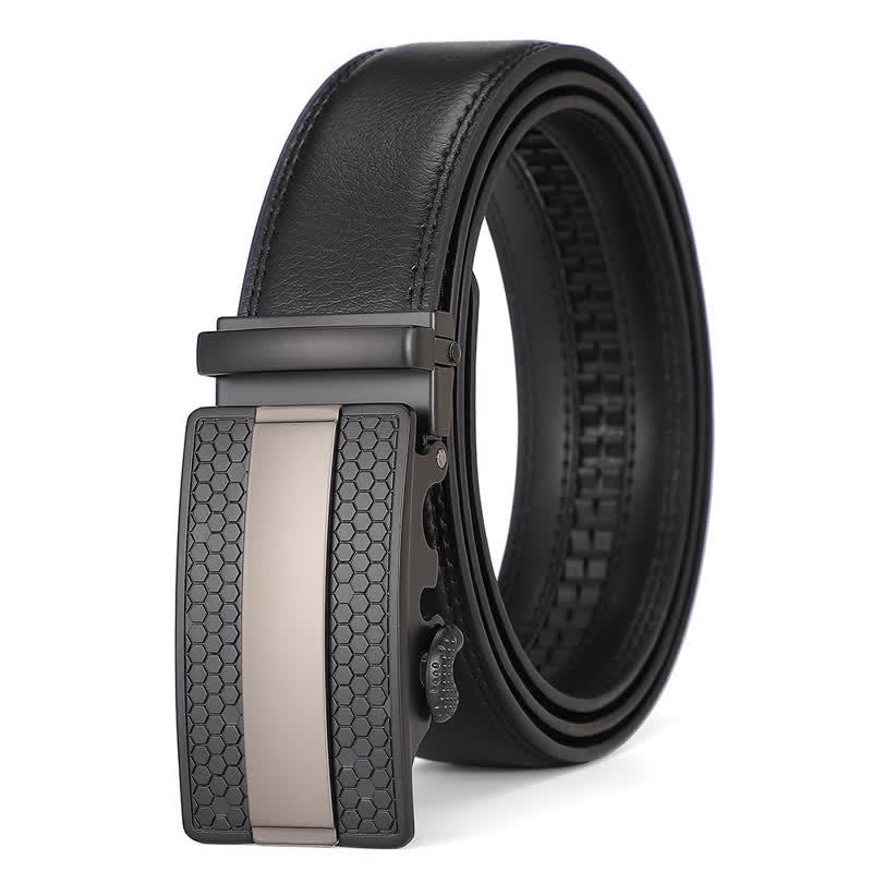 Men's Classy Sliding Buckle Ratchet Leather Belt - Black - 46 - image 0