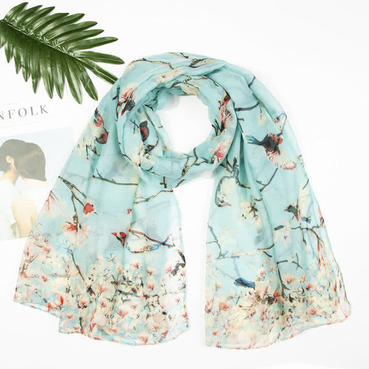Women's Lightweight Blooming Floral Birds Scarf - Blue - image 15