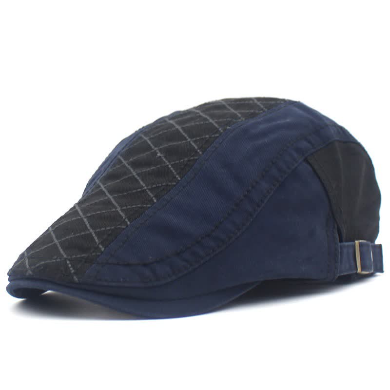 Vintage Embroidery Plaid Patchwork Beret Cap - Black & Navy - Adjustable (about 21 5/8"-23 5/8") - image 8
