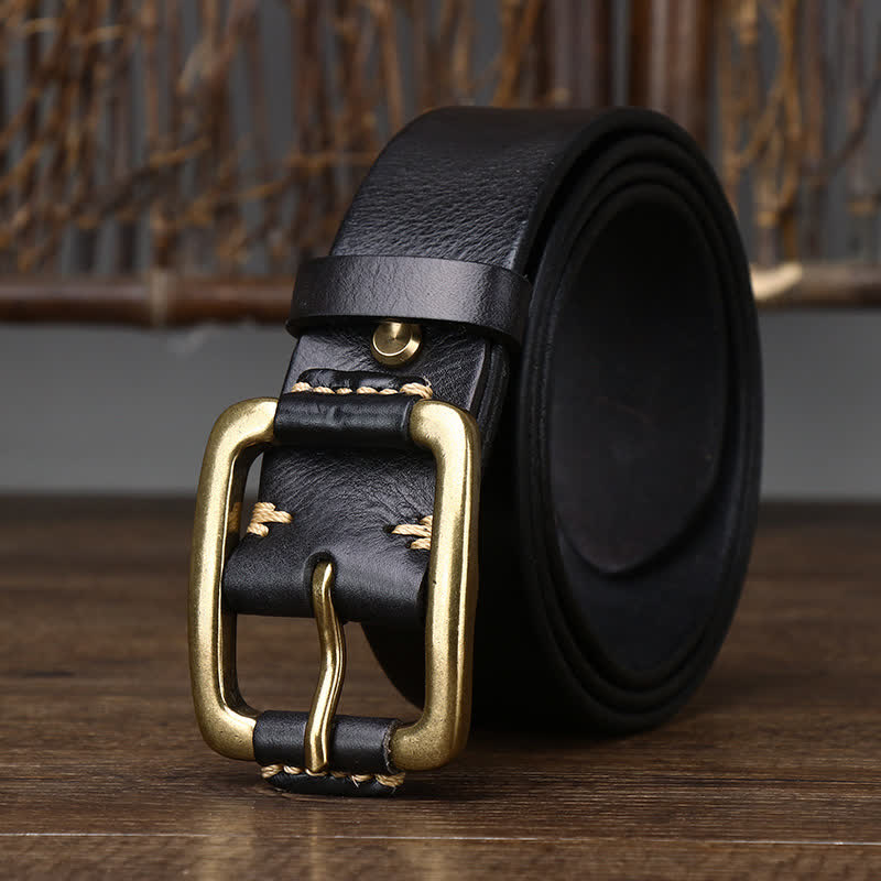 Men's Leisure Heavy Copper Buckle Leather Belt - Black - 44 - image 4