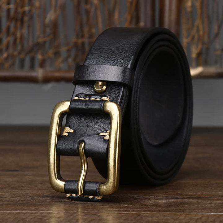 Men's Leisure Heavy Copper Buckle Leather Belt - Black - 44 - image 4