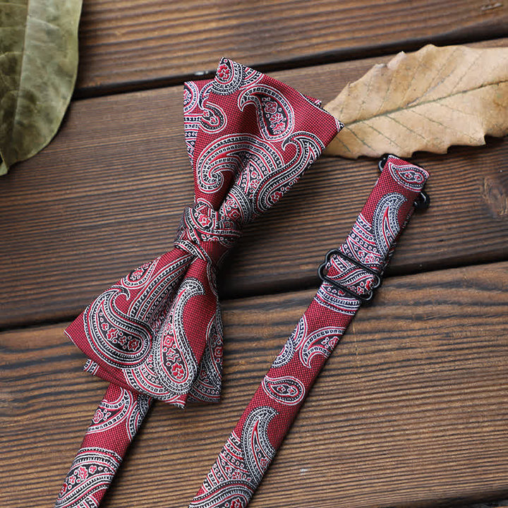Men's British Striped Floral Bow Tie - Red Paisley - image 14