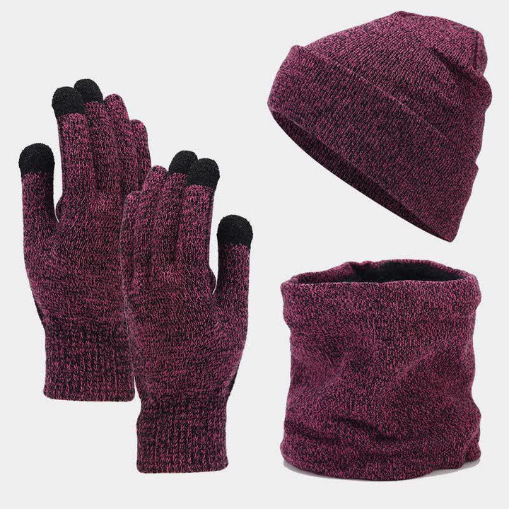 3Pcs Unisex Slouchy Warm Beanie Hat Scarf Gloves Set - Purple - Adjustable (22"-22 7/8") - image 0