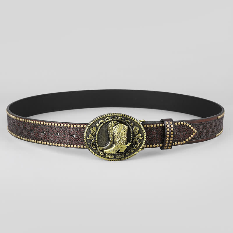 Men's Bronze Boots Oval Buckle Leather Belt - image 2