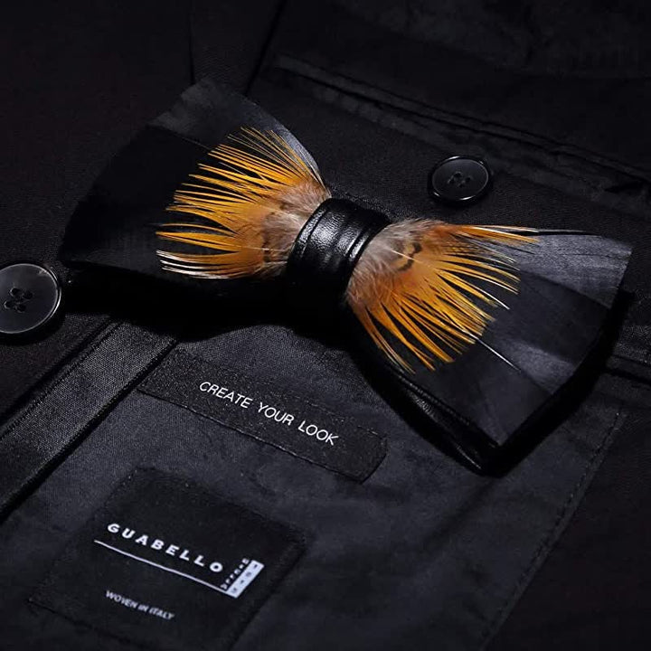 Kid's Orange & Black Sunflower Feather Bow Tie with Lapel Pin - image 1
