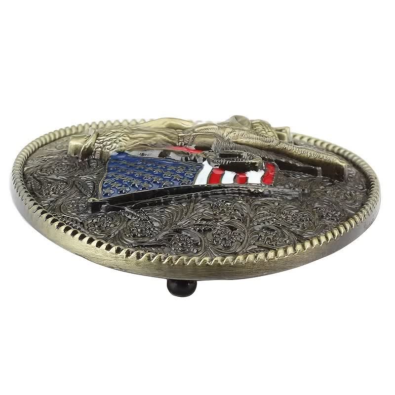Men's DIY Cowboy American Flag Buckle Leather Belt - image 7