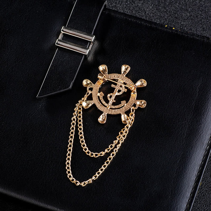 Men's Navy Ship Wheel Anchor Chain Brooch - image 2