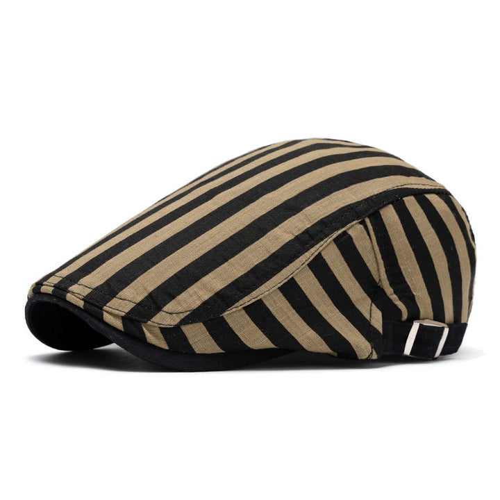 Spring And Summer Fashion Pure Cotton Striped&Checkered Beret Hat - Khaki stripe - Adjustable (22"-24") - image 15