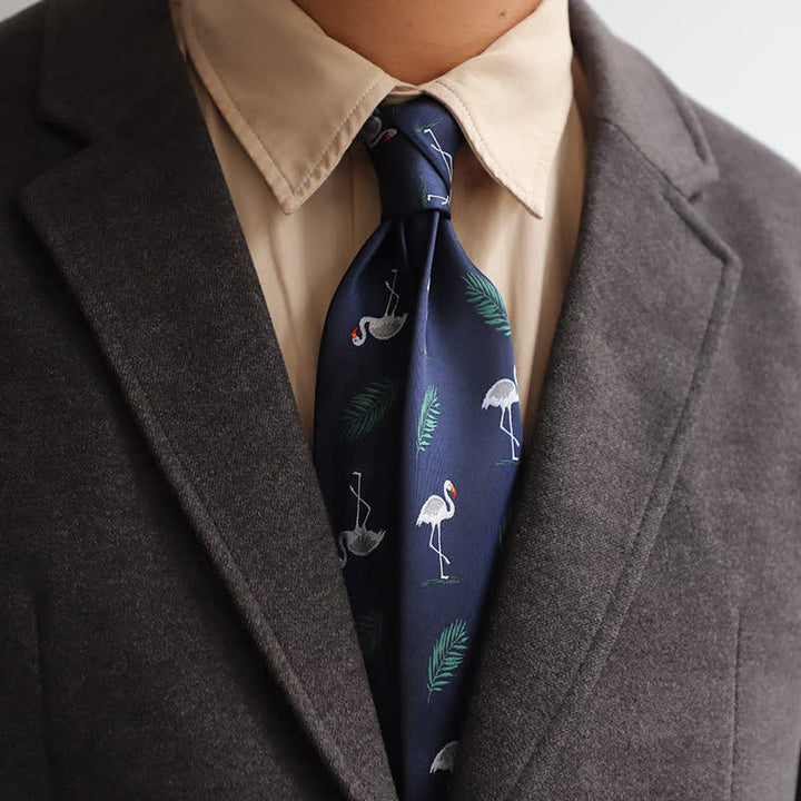Men's Navy Blue Tropical Style Flamingo Necktie - Navy Blue - image 0