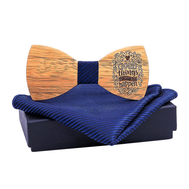 2Pcs Men's Proverbs Wooden Bow Tie Set - GOOD THINGS ARE GOING TO HAPPEN #1 - image 0