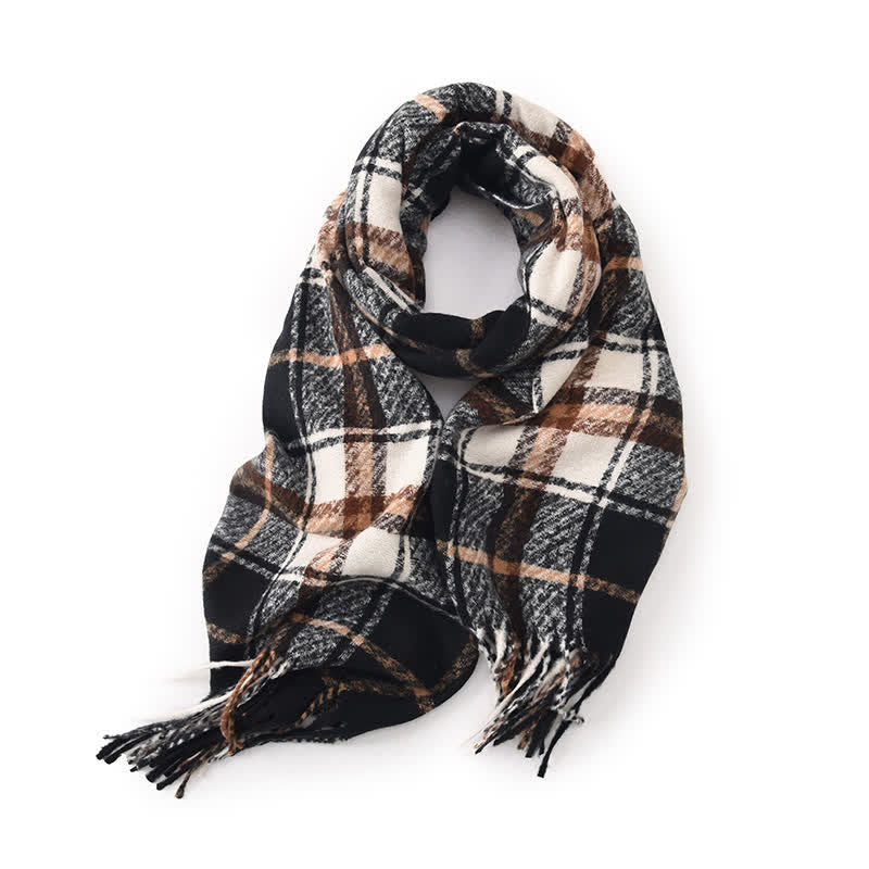 Women's Daily Knit Woven Tartan Checker Scarf - Navy - image 11