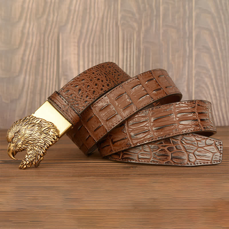 Men's Eagle Head Crocodile Embossed Leather Belt - image 4
