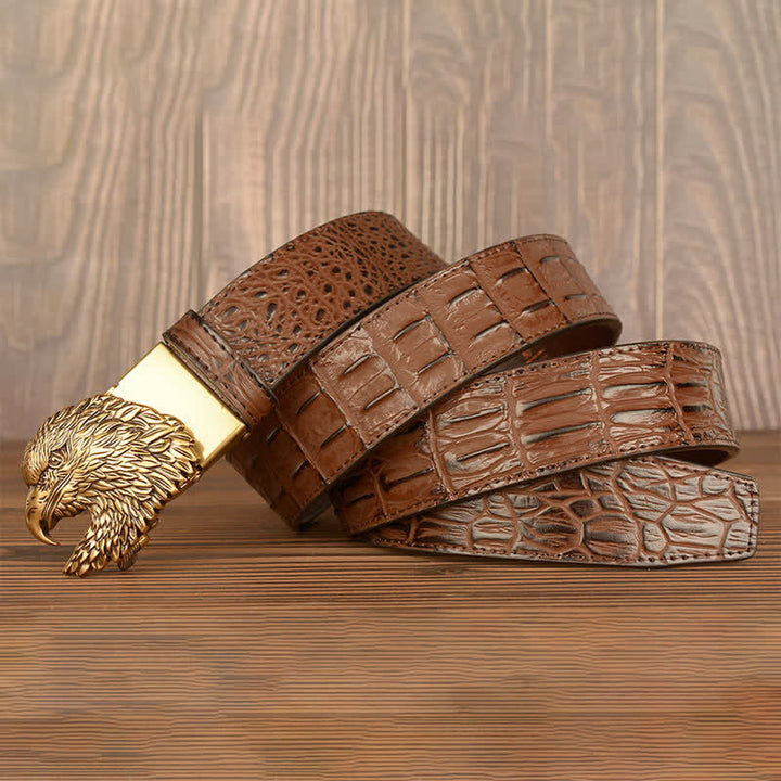 Men's Eagle Head Crocodile Embossed Leather Belt - image 4