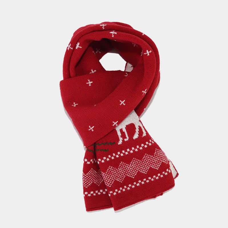 3Pcs Women's Reindeer Tree Jacquard Hat Scarf Gloves Set - image 4