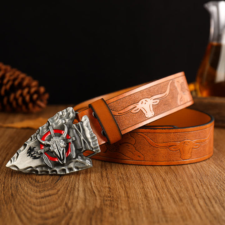 Men's Domineering Bull Head Ethnic Style Leather Belt - Style #1 - 42 - image 0