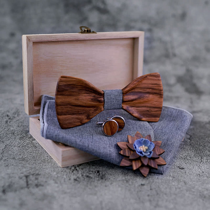 4Pcs Men's Formal Concave Wooden Bow Tie Set - image 2