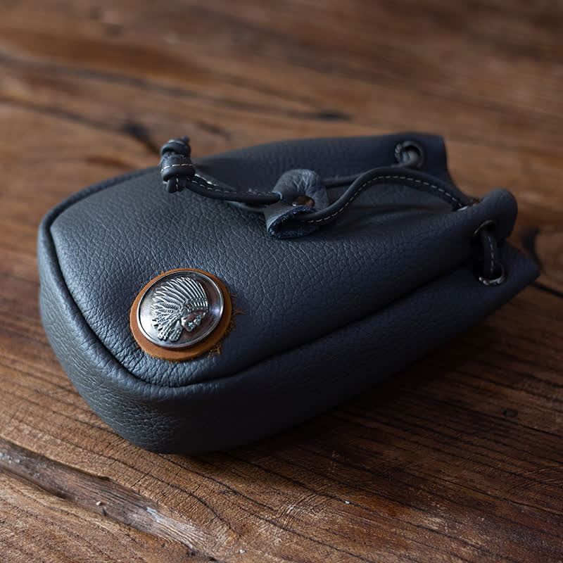 Small Wallet Coin Purse Drawstring Leather Belt Bag - Dark Gray - image 17