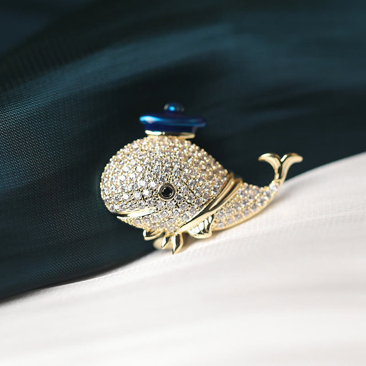 Women's Marine Rhinestone Whale Brooch - image 5