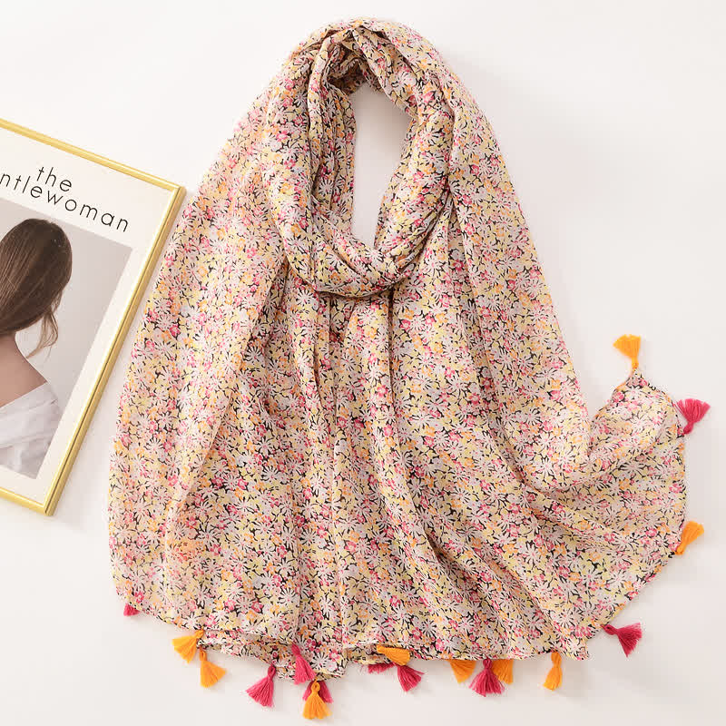 Women's Thin Lovely Butterfly Floral Tassel Scarf - Style #2 - image 7