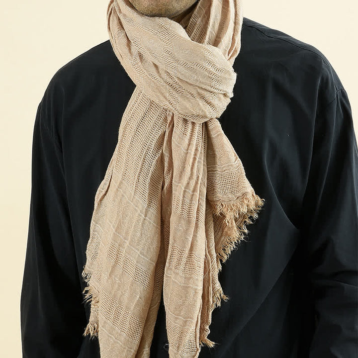 Men's Versatile Diamond Plaid Raw Edge Scarf - Khaki - image 9
