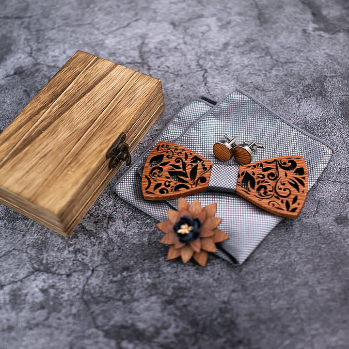 4Pcs Men's Plant Hollow Wooden Bow Tie Set - image 5