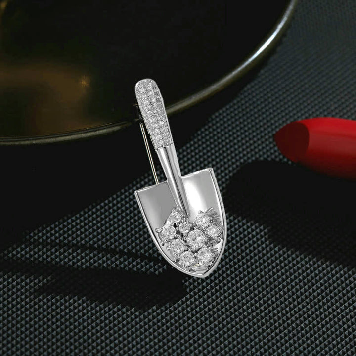 Unisex Plated Mini Shovel Brooch - Silver - image 4