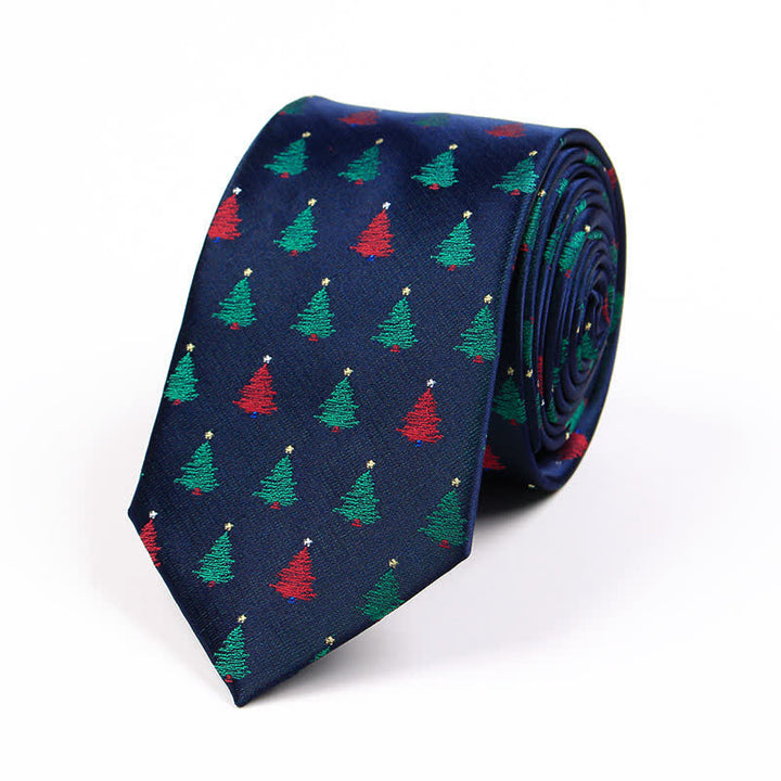 Men's Novelty Christmas Santa Vibe Element Necktie - Navy Christmas Tree - image 6