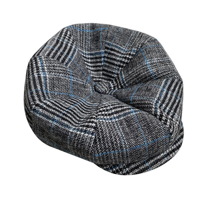Newsboy Gray & Blue Plaid Octagon Beret Cap - image 5