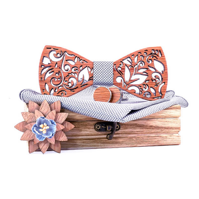 4Pcs Men's Plant Hollow Wooden Bow Tie Set - Gray - image 0
