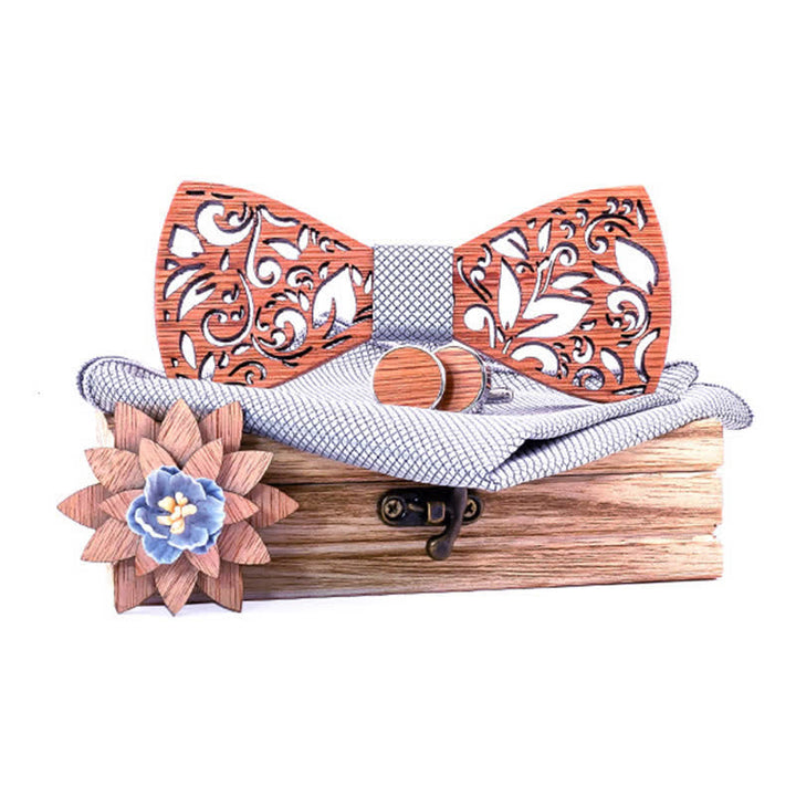 4Pcs Men's Plant Hollow Wooden Bow Tie Set - Gray - image 0
