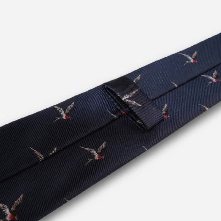 Men's Navy Blue Embroidered Woven Swallow Necktie - image 3