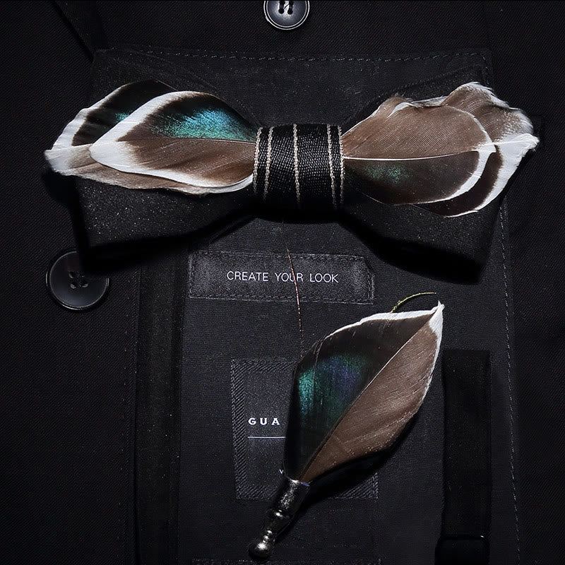 Black Mallard Duck Feather Bow Tie with Lapel Pin - Adult - image 0