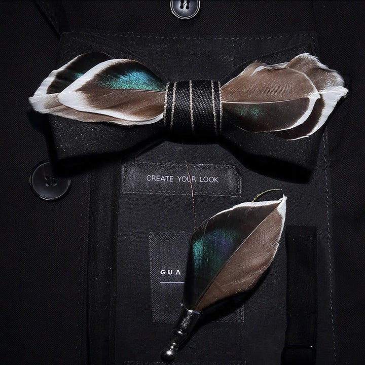 Kid's Black Mallard Duck Feather Bow Tie with Lapel Pin - Adult - image 2