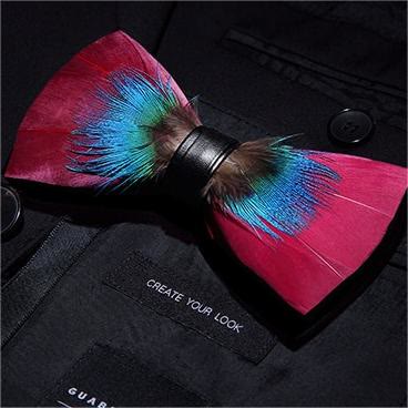 Pink & Blue Gentle Feather Bow Tie with Lapel Pin - image 1