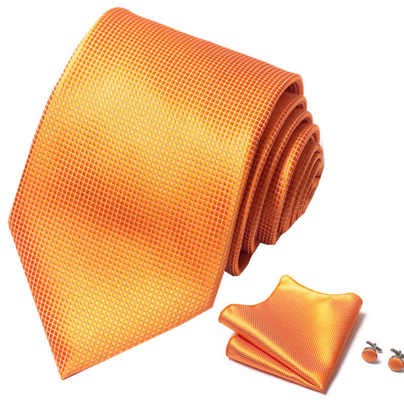 3Pcs Orange Men's Sunny Solid Color Necktie Set - image 1