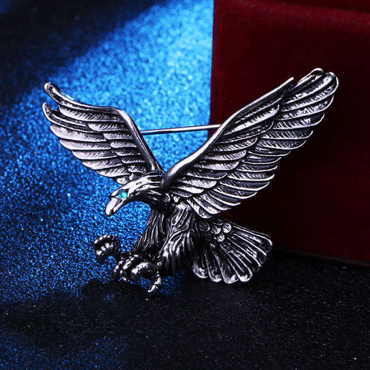 Men's Bald Hawk Green Eye Brooch - Antique Silver - image 7