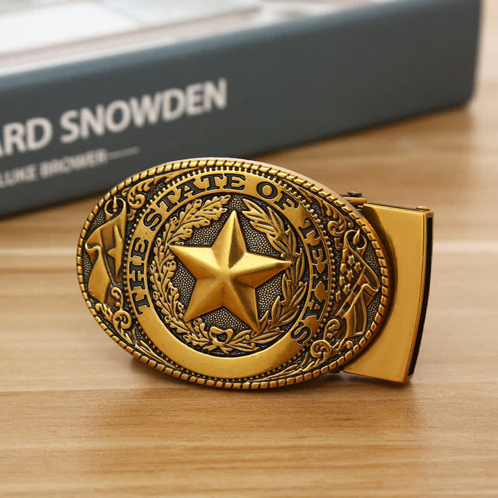 Men's DIY Texas Pentagram Automatic Buckle Leather Belt - Antique Bronze - Without Belt - image 9