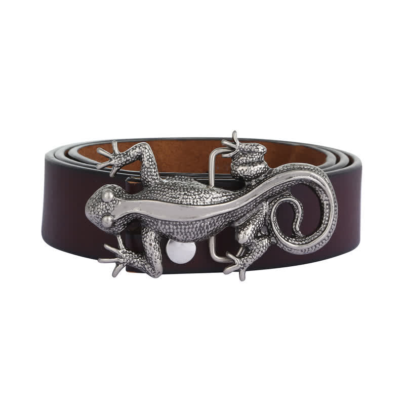 Men's DIY Unique Animal Silver Lizard Buckle Leather Belt - image 2